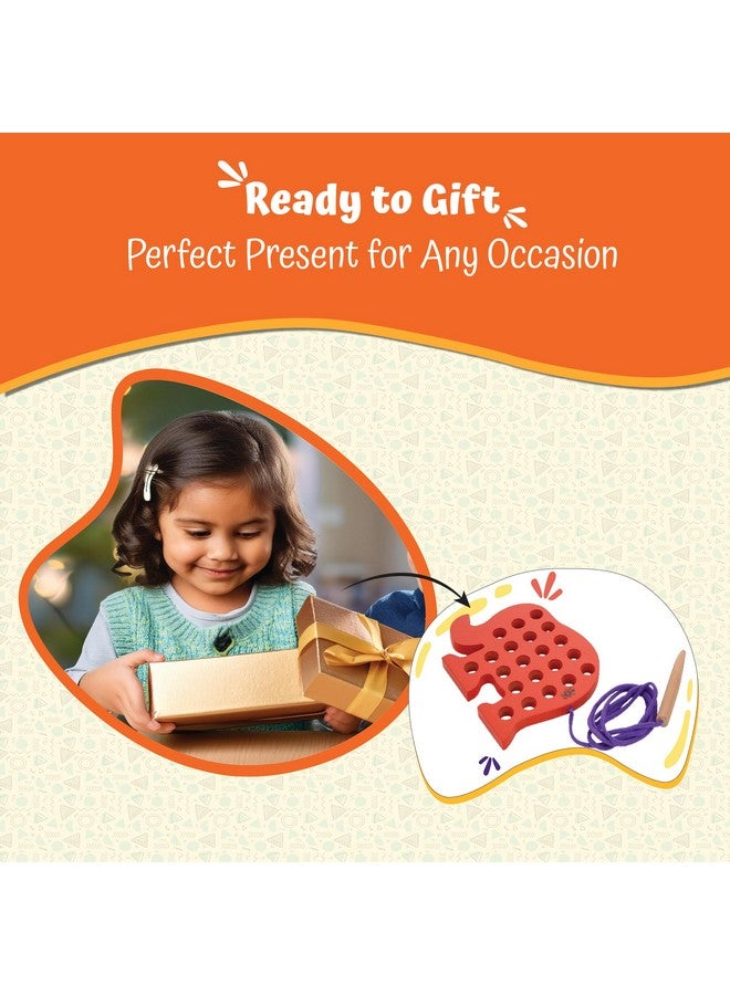 , Wooden Elephant Lacing Toy, Developed For Montessori Schools, Enhance Fine Motor Skills, Hand-Eye Coordination, Screen-Free, Encourage Creativity, Storytelling, & Imagination