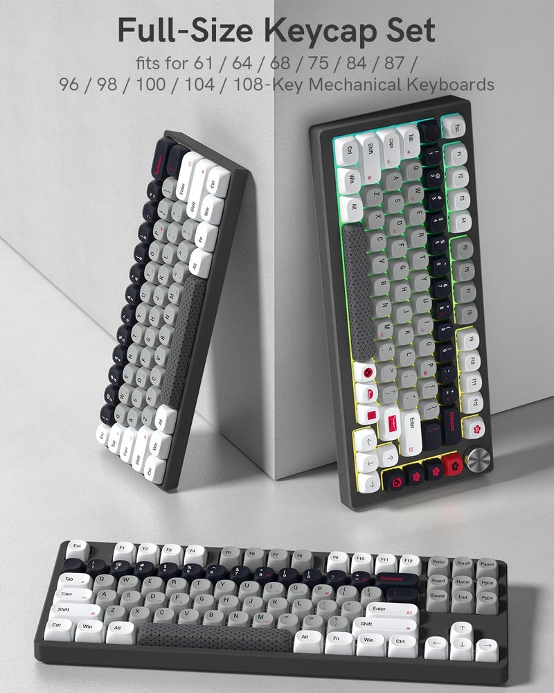 Klymra MOA Profile PBT Keycaps,132 Keys Janese Style Gray White Red Keycap Set, Dye-Sublimation, MOA Profile, Cute Anime Theme for Most 60% 65% 75% 80% 100% US Layout Cherry MX Switches Mechanical Keyboard - Image 4