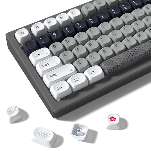 Klymra MOA Profile PBT Keycaps,132 Keys Janese Style Gray White Red Keycap Set, Dye-Sublimation, MOA Profile, Cute Anime Theme for Most 60% 65% 75% 80% 100% US Layout Cherry MX Switches Mechanical Keyboard - Image 1