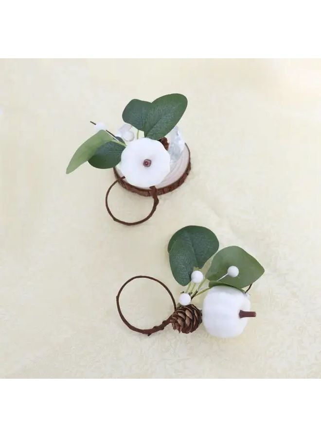 5 قطع خواتم مناديل ستايل كويتجكور قابلة للتعديل، بلون المريمية الأخضر والأبيض، مصنوعة من البولي فوم، ديكور طاولة - Image 2