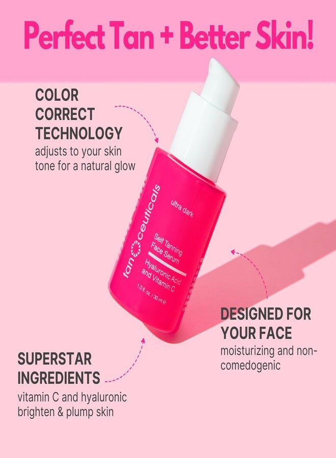 Tanceuticals Self Tanning Face Serum - Color-Correcting and Hydrating with Vitamin C & Hyaluronic - Facial Self Tanner for Natural Looking & Long Lasting Sunless Tan - 1 oz (Ultra Dark) - Image 2