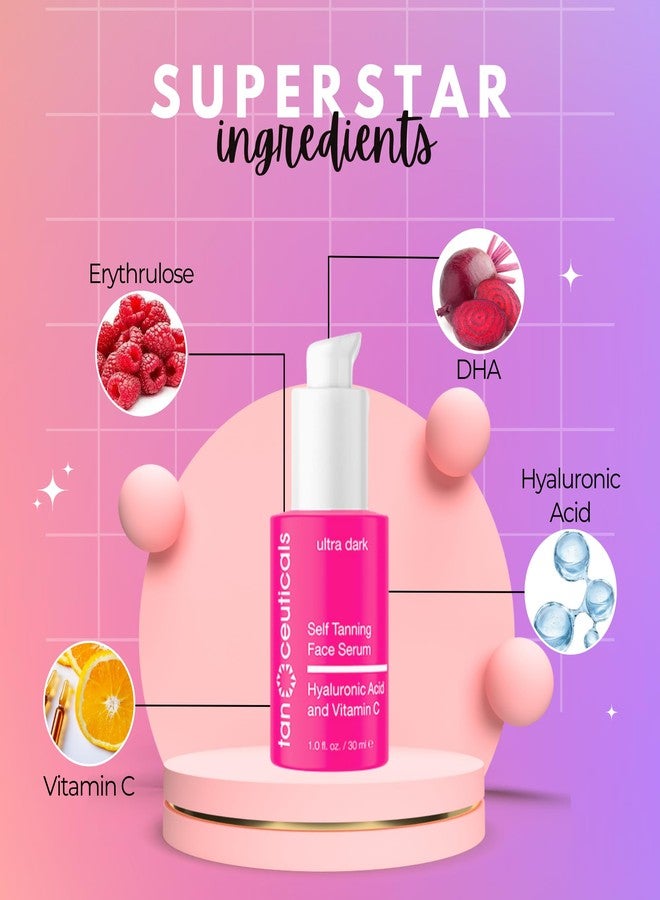 Tanceuticals Self Tanning Face Serum - Color-Correcting and Hydrating with Vitamin C & Hyaluronic - Facial Self Tanner for Natural Looking & Long Lasting Sunless Tan - 1 oz (Ultra Dark) - Image 5