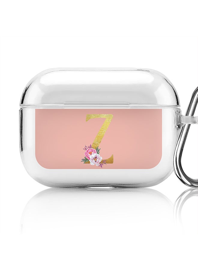Stylizedd Classic Clear printed Case for Apple Airpods Pro Soft TPU Gel Thin Transparent Flexible Cover - Custom Monogram Initial Letter Floral Pattern Alphabet - Z (Rose Pink ) - Image 1