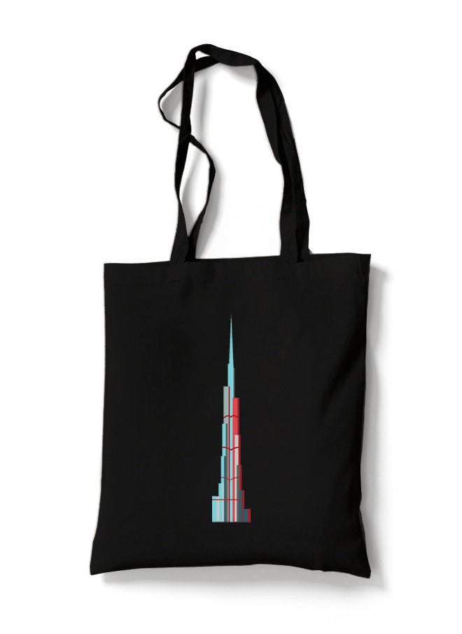 FORZA RAGAZZI - Reusable Eco-Friendly Black Cotton Canvas Tote Bag/ Shopping/ Shoulder Bag Burj Khalifa - Image 1