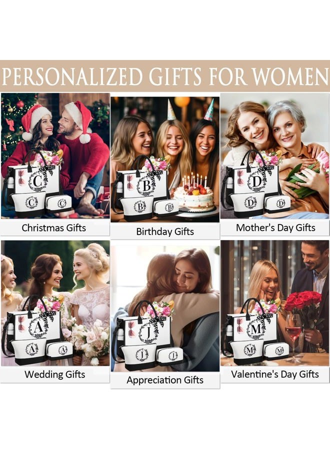 FLOE Personalized Valentines Day Gifts for Women, Initial Canvas Tote Bag & Makeup Bag Monogrammed Beach Tote Bag for Women w/Zipper, Birthday Gifts for Women Her Girlfriend Wife Mom Sister Friend Daughter - Image 5