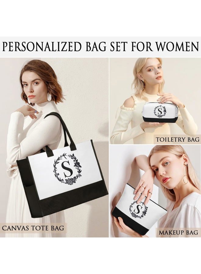 FLOE Personalized Valentines Day Gifts for Women, Initial Canvas Tote Bag & Makeup Bag Monogrammed Beach Tote Bag for Women w/Zipper, Birthday Gifts for Women Her Girlfriend Wife Mom Sister Friend Daughter - Image 3