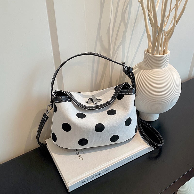 Women's Polka Dot Bucket Bag, 2026 Summer, Minimalist Design, Crossbody Shoulder Bag - Image 3