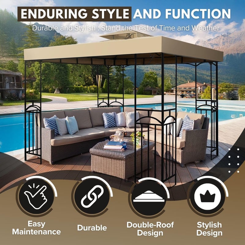 Flexzion Gazebo Cover Replacement Canopy Top 12x12 Ft (3.6m x 3.6m) - Double Tier Top Canopy Cover Replacement with UV30+, Dirt, Water Resistant for Outdoor, Sunshade, Garden, Patio, Pavilion (Beige) - Image 4