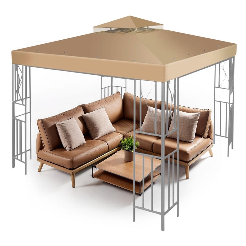 Flexzion Gazebo Cover Replacement Canopy Top 12x12 Ft (3.6m x 3.6m) - Double Tier Top Canopy Cover Replacement with UV30+, Dirt, Water Resistant for Outdoor, Sunshade, Garden, Patio, Pavilion (Beige) - Image 1