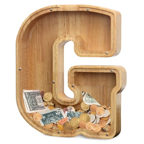 AORCMITN Extra Large Wooden Letter Coin Piggy Bank for Boys Girls Kids Toddler Alphabet G Money Bank InitialG12 - Image 1