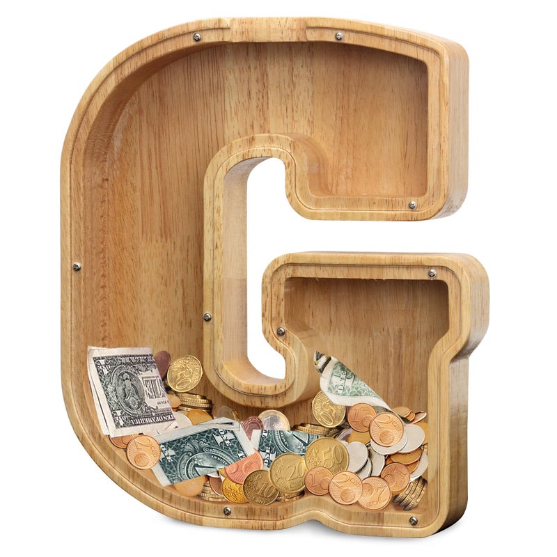 AORCMITN Extra Large Wooden Letter Coin Piggy Bank for Boys Girls Kids Toddler Alphabet G Money Bank InitialG12 - Image 3