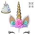 coonoe Unicorn Cake TopperHandmade Party Cake Decoration Supplies with Eyelashes and stackReuasble Gold Horn for Birthday PartyBaby Shower Wedding - Image 3