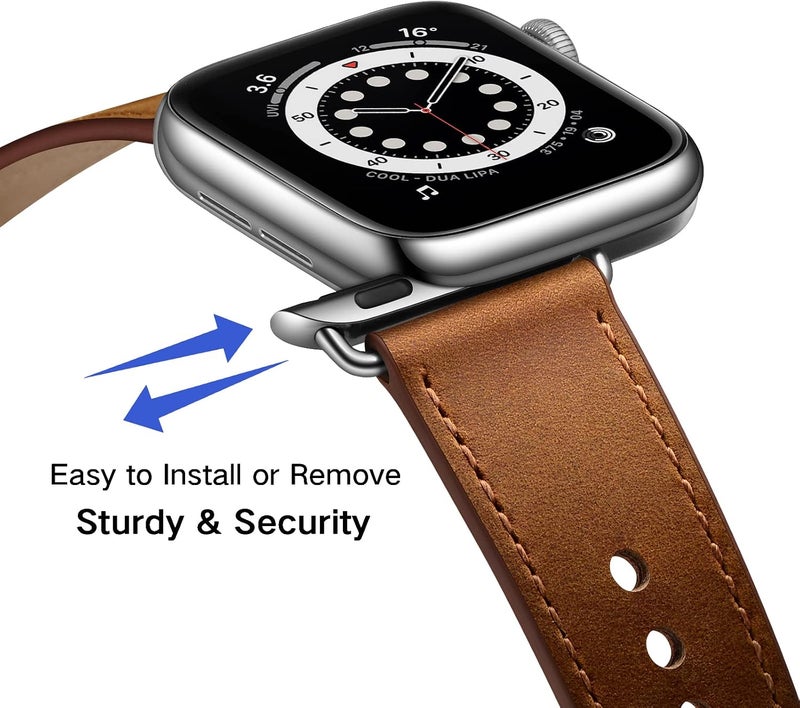 سوار OUHENG المتوافق مع Apple Watch مقاس 45مم 44مم 42مم 41مم 40مم 38مم، سوار بديل من الجلد الطبيعي لساعة iWatch SE والسلسلة 7 6 5 4 3 2 1 - Image 2