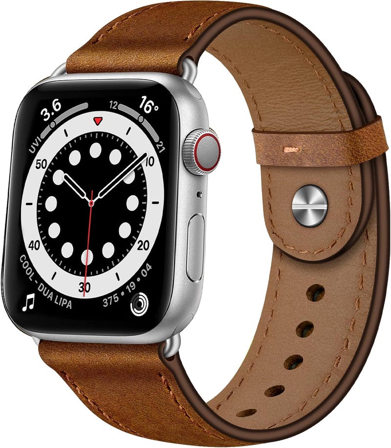 سوار OUHENG المتوافق مع Apple Watch مقاس 45مم 44مم 42مم 41مم 40مم 38مم، سوار بديل من الجلد الطبيعي لساعة iWatch SE والسلسلة 7 6 5 4 3 2 1 - Image 1