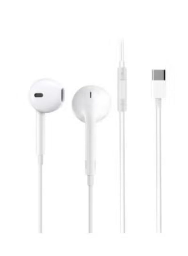 باور بلس سماعات أذن مع سماعات أذن سلكية USB C مع ميكروفون وتحكم في مستوى الصوت، سماعات داخل الأذن لهاتف iPhone 15 Pro Max وiPad Pro/Air وSamsung (أبيض) - Image 1