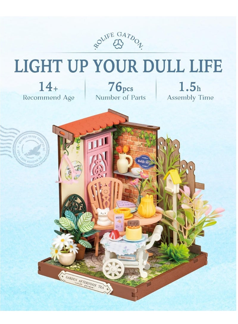 Robotime Rolife Fancy Tea Yard 3D Wooden Puzzle DIY Miniature House Kit DS038 Decorative DIY Crafts/Birthday Gifts/Home Decor For Girls&Boys Teens&Adults - Image 3