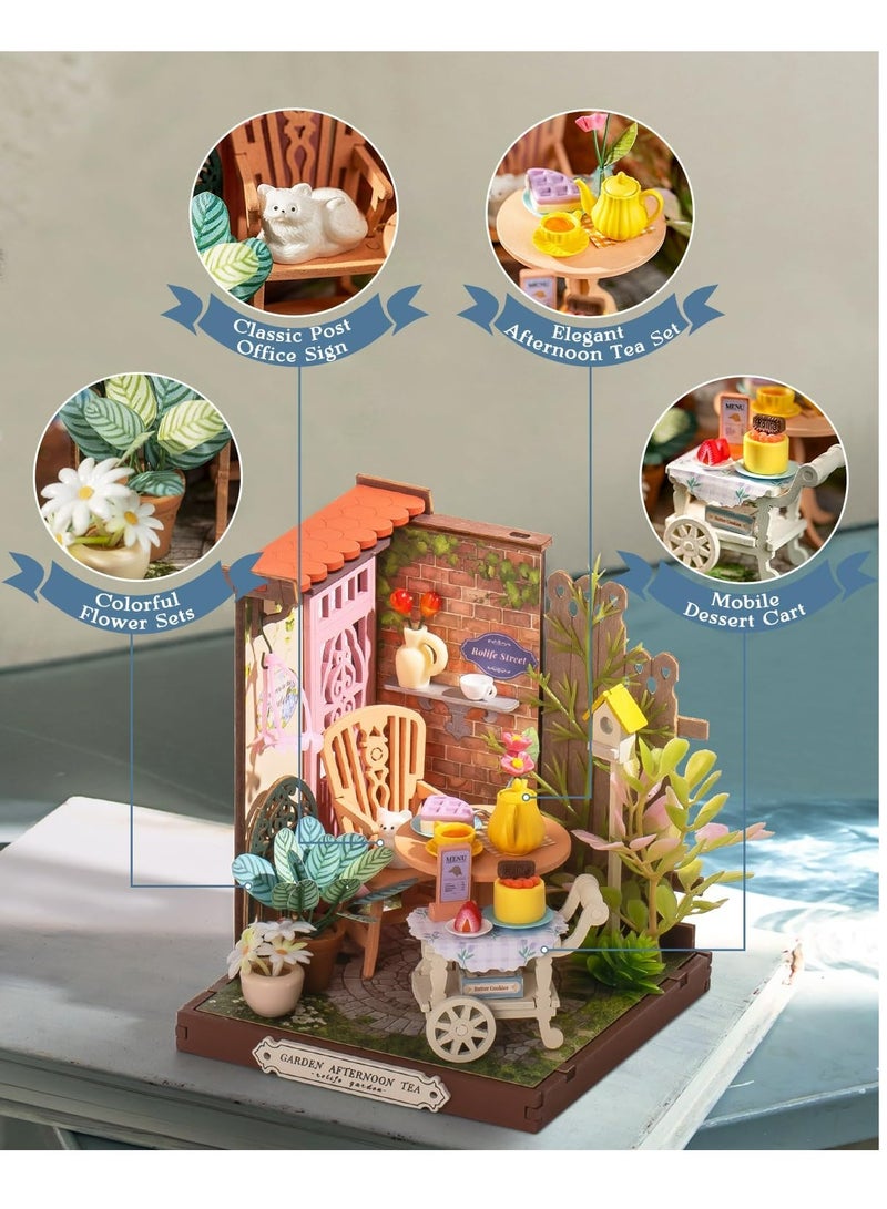 Robotime Rolife Fancy Tea Yard 3D Wooden Puzzle DIY Miniature House Kit DS038 Decorative DIY Crafts/Birthday Gifts/Home Decor For Girls&Boys Teens&Adults - Image 4
