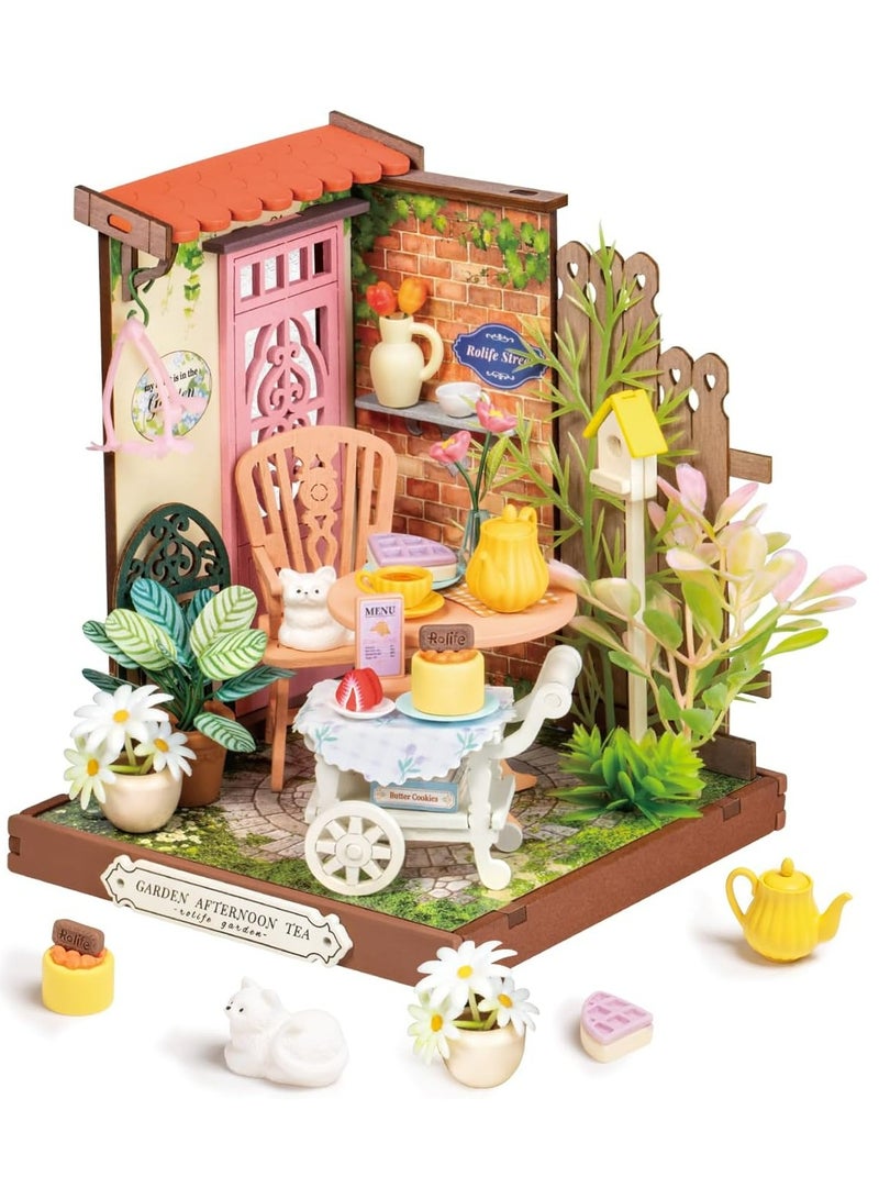 Robotime Rolife Fancy Tea Yard 3D Wooden Puzzle DIY Miniature House Kit DS038 Decorative DIY Crafts/Birthday Gifts/Home Decor For Girls&Boys Teens&Adults - Image 1