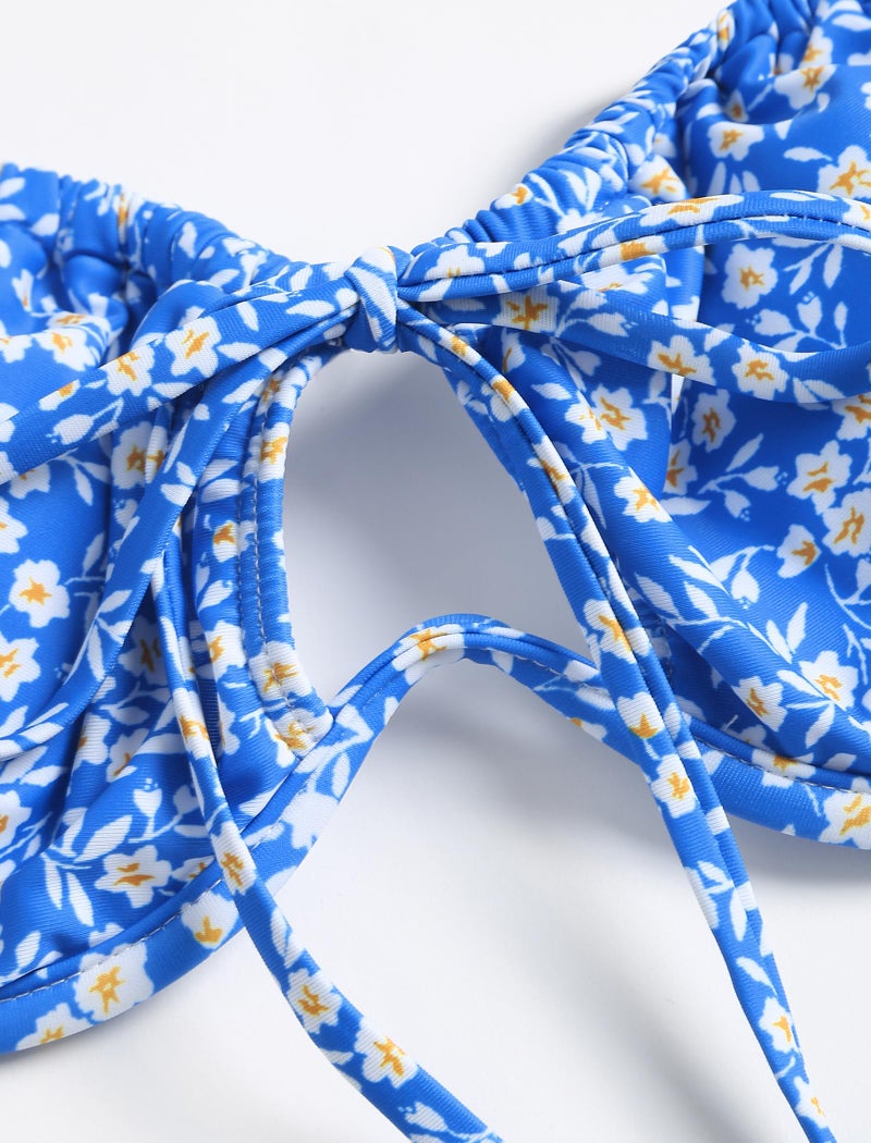 ZAFUL Women High Cut Bikini Sets String Sexy Swimsuit Two Piece Underwire Bathing Suit Brazilian Cheeky Cut Out Cute Swimwear Blue Flower M - Image 5
