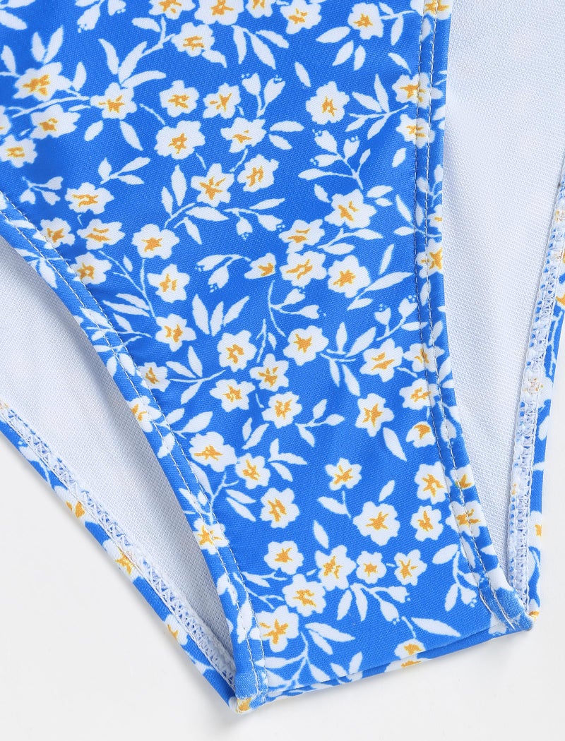 ZAFUL Women High Cut Bikini Sets String Sexy Swimsuit Two Piece Underwire Bathing Suit Brazilian Cheeky Cut Out Cute Swimwear Blue Flower M - Image 2