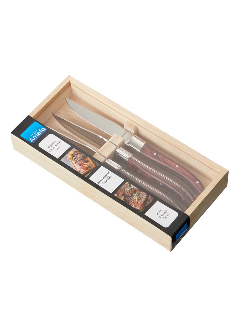 Amefa Royal Steak 2520 4-pcs Steak knife set brown in wooden box - Image 1
