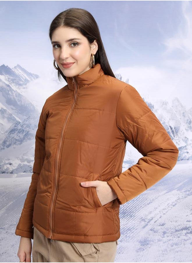 Tokyo Talkies Quilted High Neck Padded Jacket by Styli  - Image 4