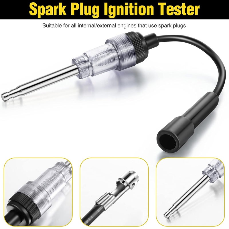 Fiada 9 Pieces Automotive Compression Tester Kit and Spark Plug Tester, Universal Car and Motorcycle Engine Testing Tools for Cylinder Pressure Gauge (Black) - Image 2