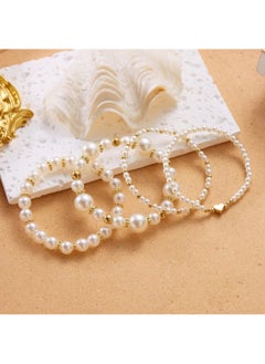 Huitich Elegant 4-Piece White Pearl & Gold Colour Beaded Bracelet Set  - Image 2