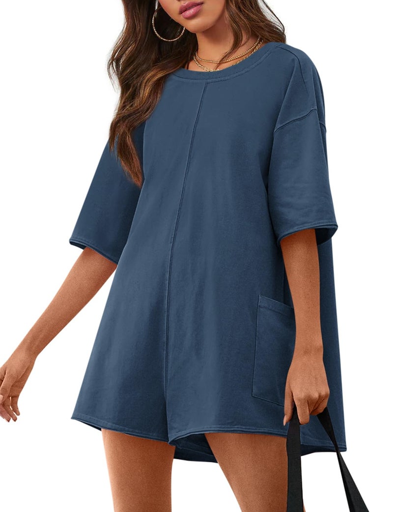 Yousify Womens Rompers for Summer Maternity Romper Women's Jumpsuits Overalls with Pockets Navy Blue S - Image 2