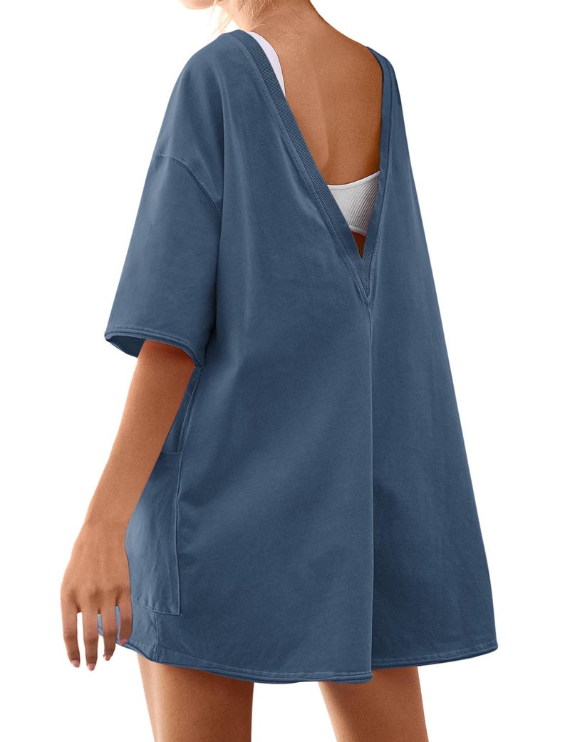Yousify Womens Rompers for Summer Maternity Romper Women's Jumpsuits Overalls with Pockets Navy Blue S - Image 3