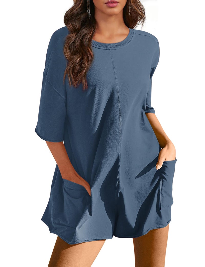 Yousify Womens Rompers for Summer Maternity Romper Women's Jumpsuits Overalls with Pockets Navy Blue S - Image 4