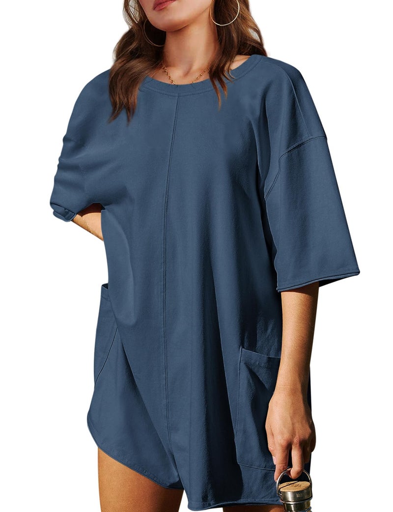 Yousify Womens Rompers for Summer Maternity Romper Women's Jumpsuits Overalls with Pockets Navy Blue S - Image 5