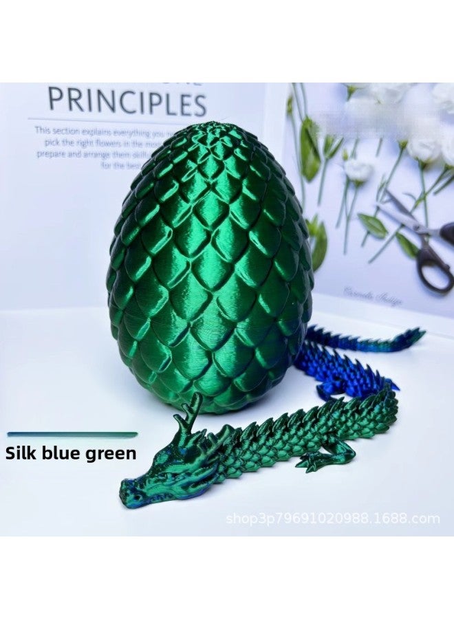 3d Printing Chinese Dragon Ornaments Fish Tank Landscaping Dragon Handicraft Joint Movable Creative Toys-Color:Laser Green Dragon + Dragon Egg-Size:30cm Dragon + 13cm Dragon Egg - Image 1