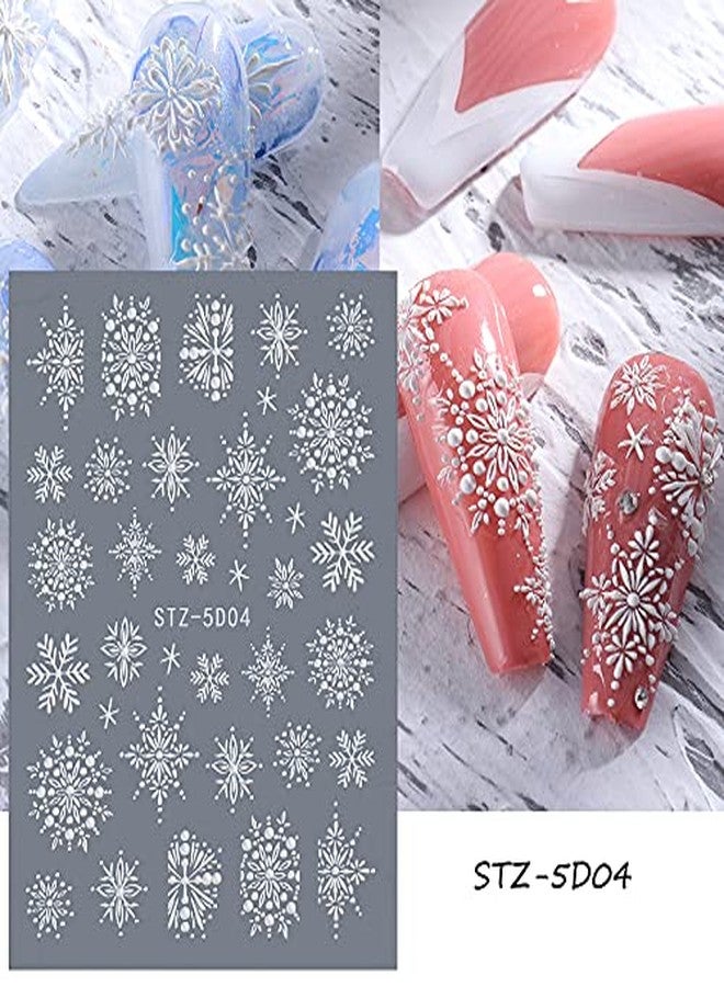 CHARMARK Snowflake Nail Art Stickers, 5D Embossed, Christmas, White, 4 Sheets (Snowflakes A) - Image 5