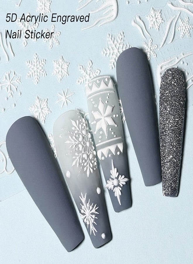 CHARMARK Snowflake Nail Art Stickers, 5D Embossed, Christmas, White, 4 Sheets (Snowflakes A) - Image 3