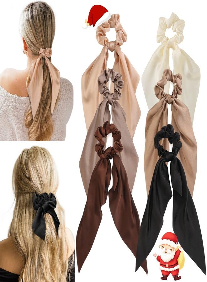 Glaudmeiss 6 PCS Bow Silk Scrunchies, Hair Ties with Bows, Hair Scrunchies for Women Girls, Knotted Bows Silk Hair Ties, Satin Hair Ribbon Elastic Hair Tie, Valentine's Day Gifts - Image 1