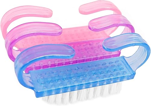 TRIXES Nail Brush 3 Pcs Plastic Clean Brush Hand Scrubbing Cleaning Brush with Translucent Plastic Handle Body for Cleaning Nails Pink Purple and Blue - Image 1