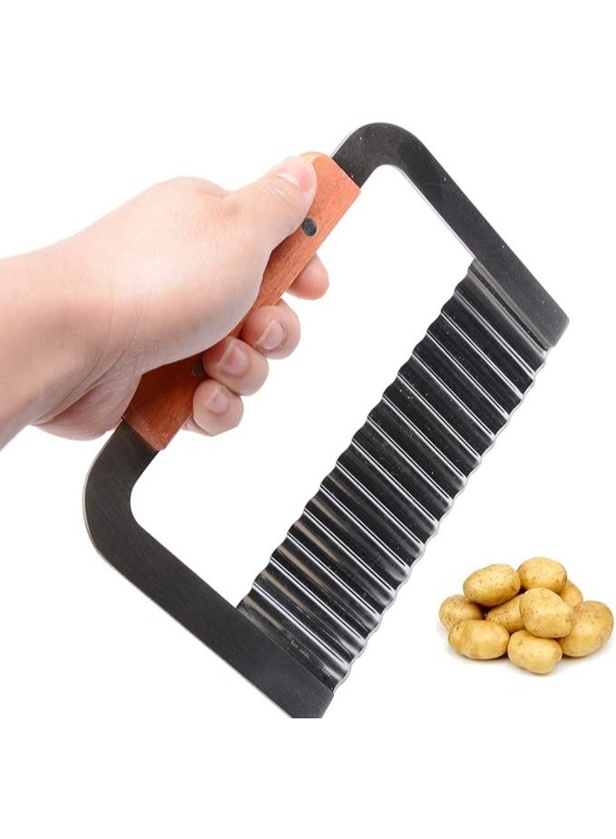 Stainless Steel Crinkle Cutter with Wooden Handle – Vegetable & Potato Slicer - Image 2