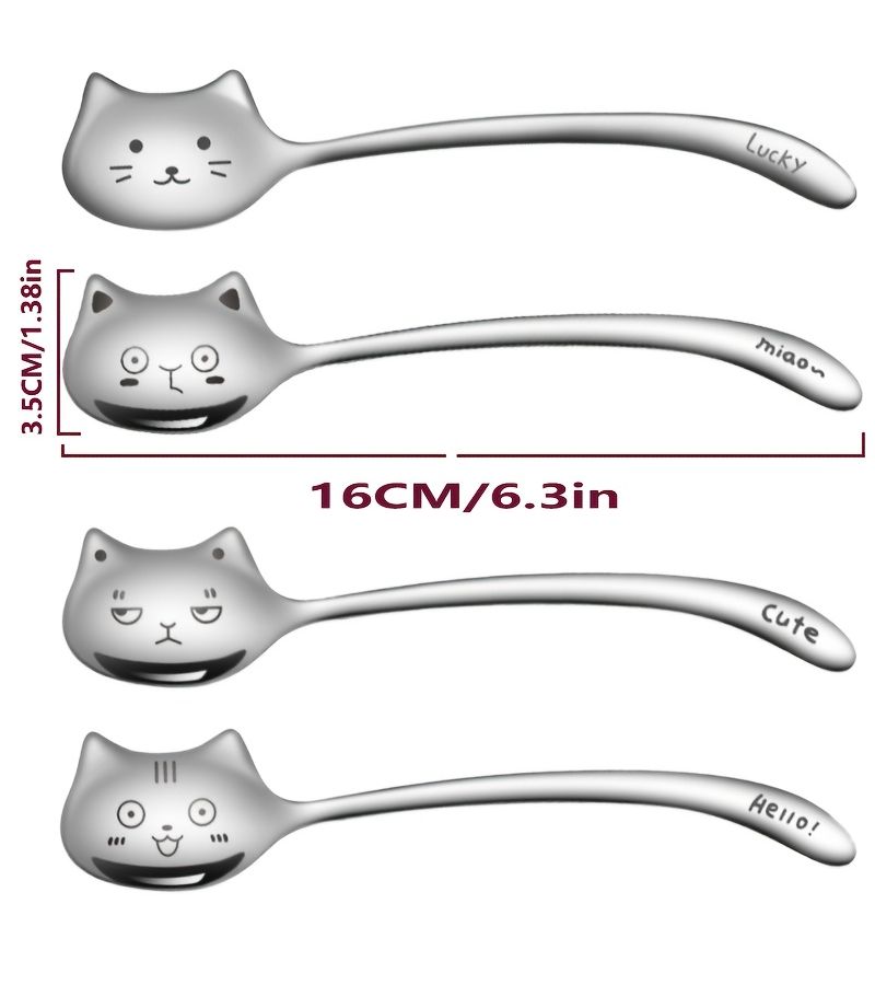 Cute Cat Spoons 2pcs Set 304 Stainless Steel For Coffee Tea Dessert - Image 4