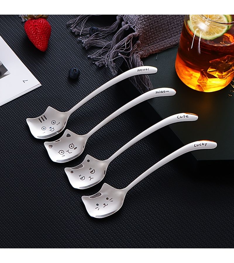 Cute Cat Spoons 2pcs Set 304 Stainless Steel For Coffee Tea Dessert - Image 1