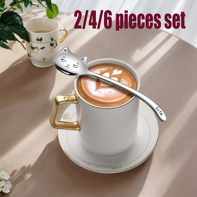 Cute Cat Spoons 2pcs Set 304 Stainless Steel For Coffee Tea Dessert - Image 3