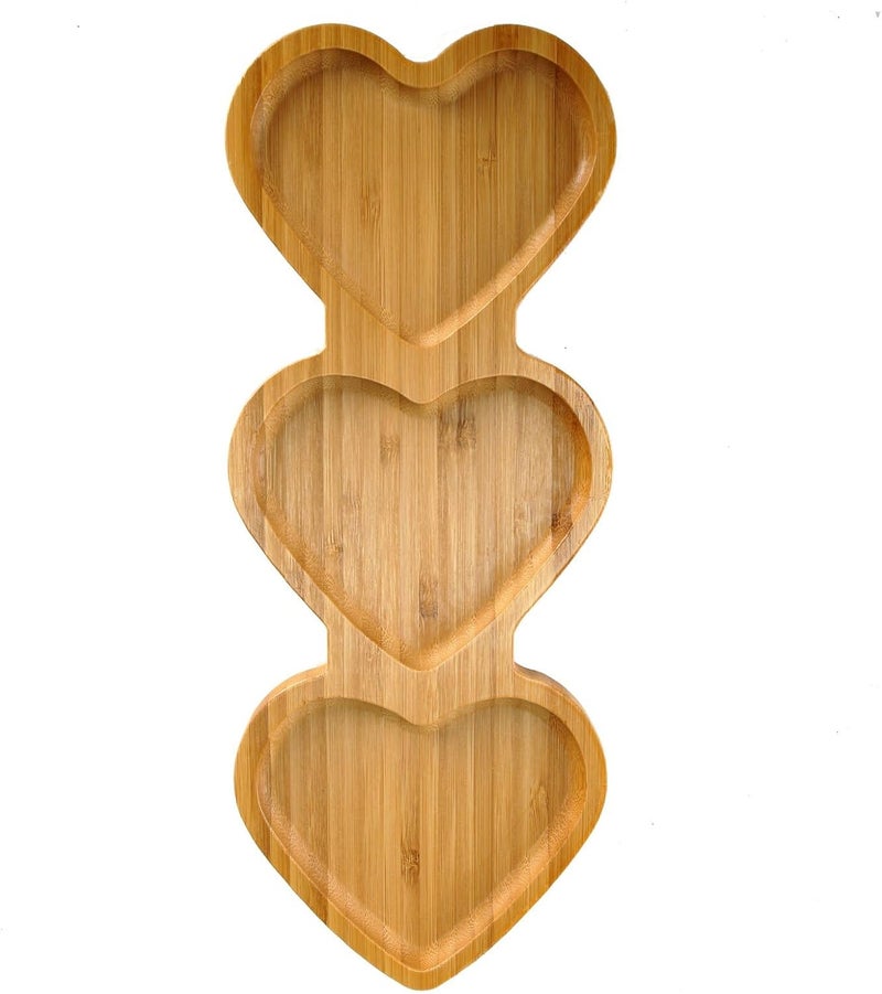 BinaryABC Heart Shaped Charcuterie Board Wood Serving Platters and Trays Side Dish Serving TraysMother Day Table Decorations SuppliesThree Heart - Image 1