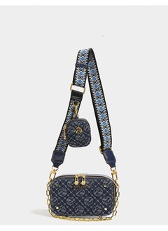 BLLE ROWN 2PCS Retro Blue Portable Crossbody Commuter Bag With Adjustable Strap Unique Square Metal Sling Shoulder Bag With Free Coin Pouch For Business Commute/Work/Office For Women For Gift Bag For Festivals Vacation Holiday 