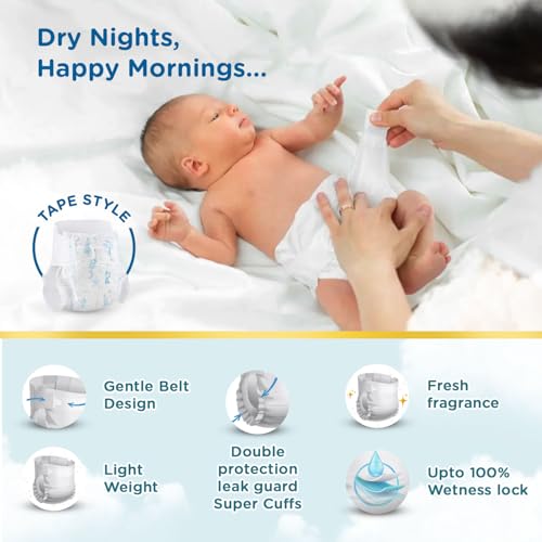 Mee Mee Premium Breathable Baby Diapers | NB Size Taped Diapers for Newborns | Cotton Soft, Skin Friendly & Super Absorbent | Wetness Indicator | 32 Pieces - Image 2