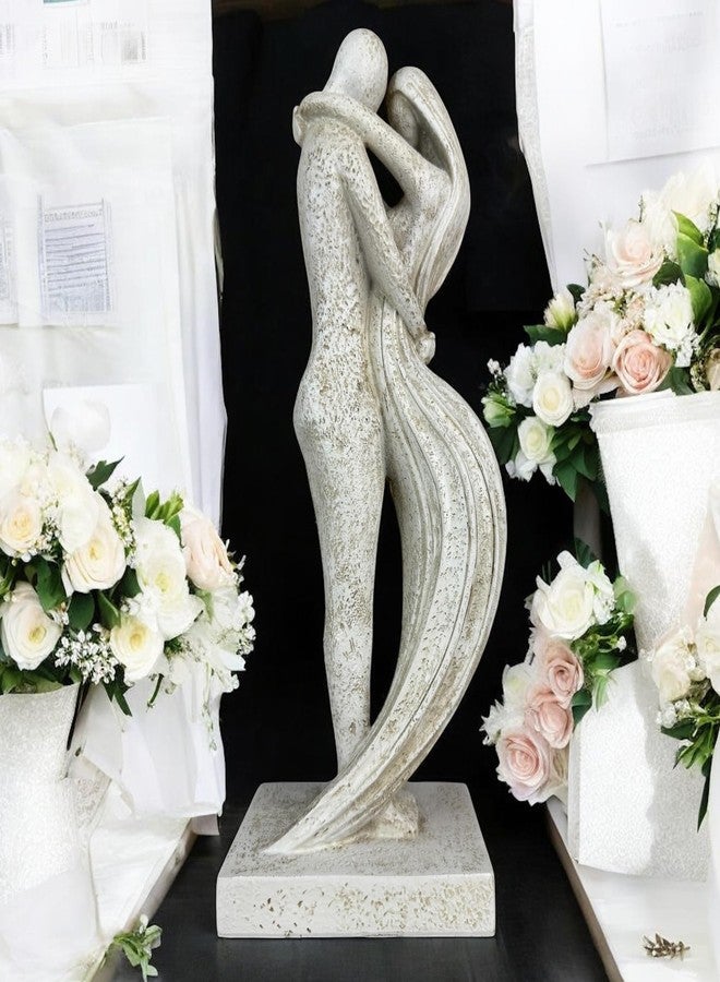 Top Brass Eternal Embrace Romantic Couple Sculpture – 12 1/2” Resin Lovers Statue (Graphite Kiss & Moon-wash Limestone) – Modern Home Décor Wedding Anniversary Love Art (Moon-wash Limestone) - Image 3