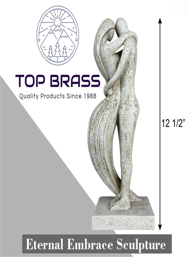Top Brass Eternal Embrace Romantic Couple Sculpture – 12 1/2” Resin Lovers Statue (Graphite Kiss & Moon-wash Limestone) – Modern Home Décor Wedding Anniversary Love Art (Moon-wash Limestone) - Image 2