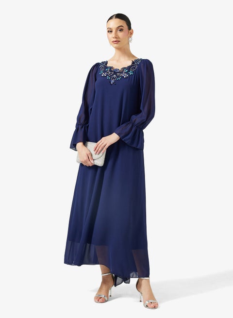 Embellished Puff Sleeve Dress