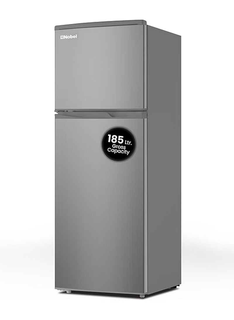 Nobel 185 L Gross / 132 L Net, Double Door Refrigerator, Defrost, R600a Refrigerant, Temperature Control, Inside Light, Inside Condenser, Vegetable Crisper, Bottle Racks, Removable Gasket, Adjustable Foot 132 L NR185RSI Inox Colour - Image 1