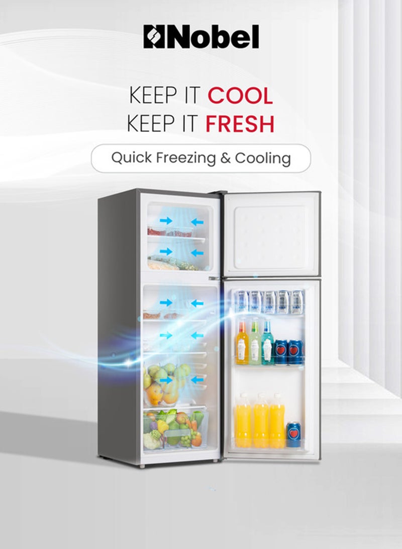 Nobel 185 L Gross / 132 L Net, Double Door Refrigerator, Defrost, R600a Refrigerant, Temperature Control, Inside Light, Inside Condenser, Vegetable Crisper, Bottle Racks, Removable Gasket, Adjustable Foot 132 L NR185RSI Inox Colour - Image 2