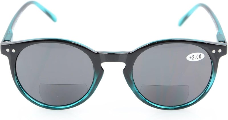 Eyekepper Key Hole Style Spring-Hinged Round Bifocal Sunglasses Sunshine Readers Black-Green +1.5 - Image 2